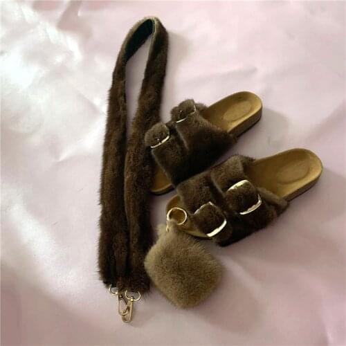 100% Mink Fur Double-breasted Slippers Bag Strap And Pendant Small Bag Fashion Mink Fur Small Suit Simple Wild