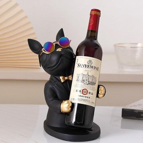 European Resin Glasses Dog Sculpture Wine Cabinet Display Cute Animal Rack Wine Rack Desktop Crafts Home Decoration Furnishings