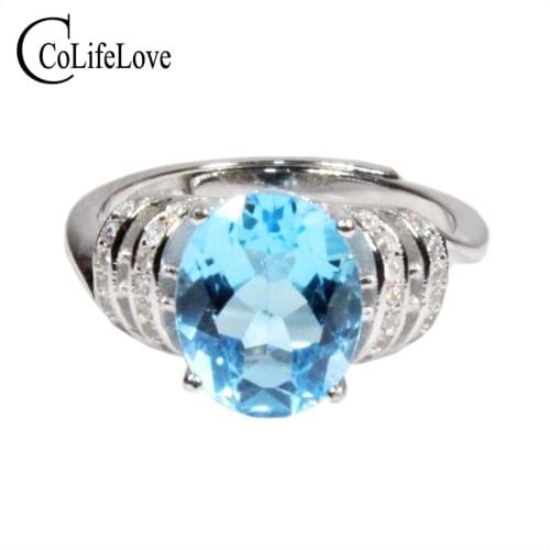 CoLife Jewelry Natural VVS Topaz Ring 8mm*10mm Light Blue Topaz Silver Ring 925 Silver Topaz Jewelry Fashion Gift for Woman