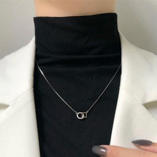 Korean Style 925 Sterling Silver Square Round Necklace for Women Luxury Geometric Clavicle Chain Necklace Wedding Jewelry Gifts
