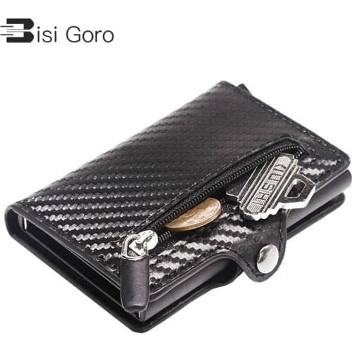 2020 Purse RFID Metal Card Holder Button Coin Wallet Protection Fashion Carbon Fiber Wallet Men Slim Wallet Anti-theft Card Case