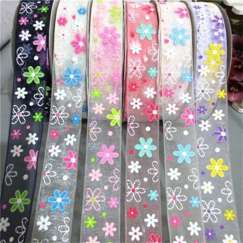 100Yards 2.5cm Made Material Printed Snow Gauze Band, Rural Style, Small Fresh Flowers Hand-Made DIY Bow Headdress Ribbon 440