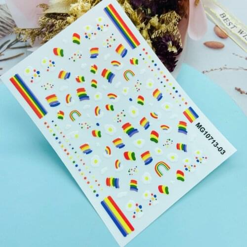 DIY Japanese Style Fashion Hot Selling Thin Light Traceless Nail Stickers New Design Cloud Colored Rainbows Dry Nail Decals