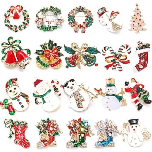 TOGORY Fashion Christmas Pins Gifts Christmas Bells Wreath Snowflake Star Crystal Brooches for Women Colorful New Year Brooch
