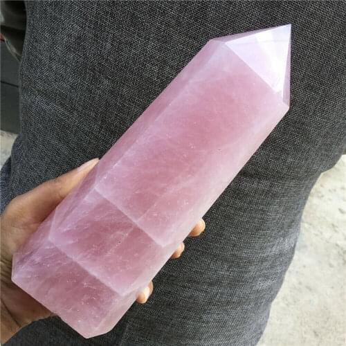 Natural Pink Rose Quartz Crystal Obelisk Wand Point Healing