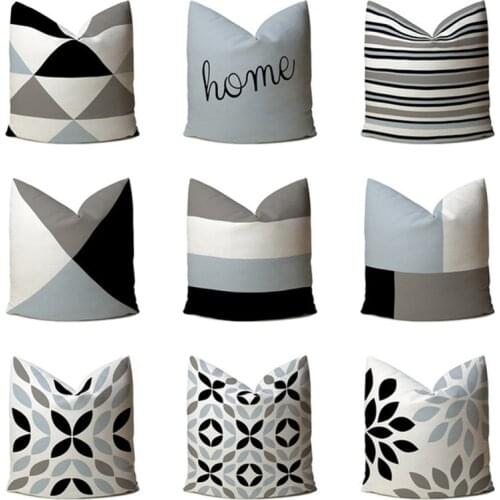 Geometry Home Cushion covers Cotton linen Black White pillow cover Sofa bed Nordic decorative pillow case 45x45cm