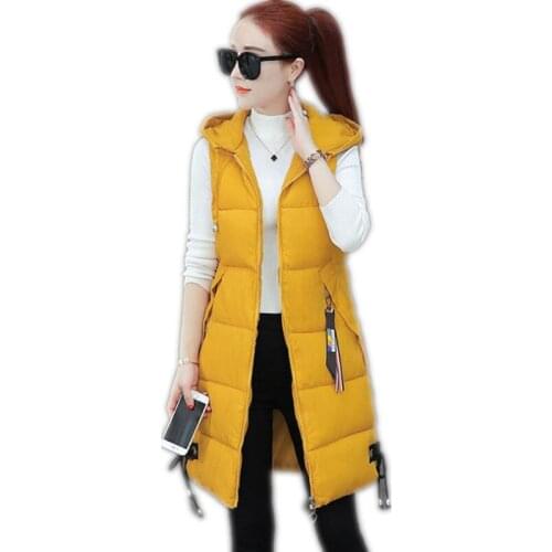 2018 New Fashion Winter Women Parkas Plus Size 3XL Medium-Long Down Cotton Jacket Hooded Slim Vest Female Outerwear Vest Q547