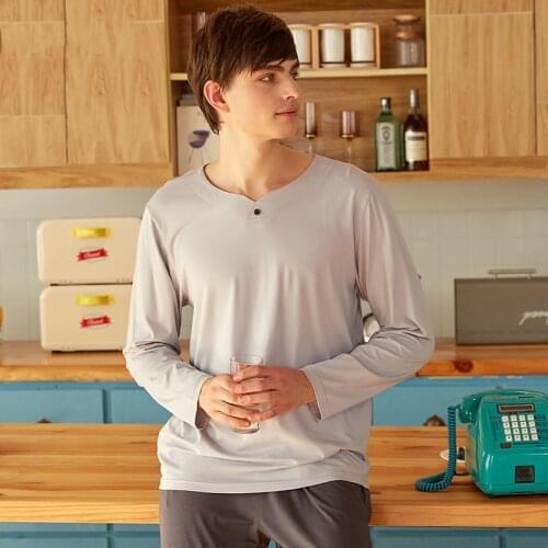 Men early autumn new Cotton long-sleeved Pajamas Set simple O-neck man Home Suit L-3Xl Plus Sizes Mens Sleepwear Pajamas