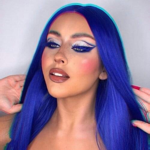 Melody Synthetic Lace Front Wigs Heat Resistant Sapphire Blue Long Natural Straight for Women Natural Looking Cosplay Drag Queen