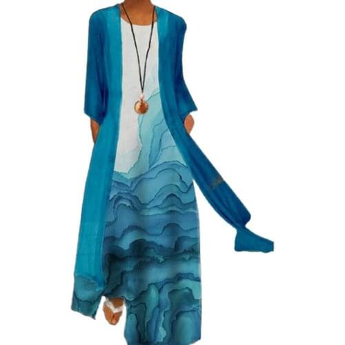 Autumn Cardigan Dress Women Vintage Floral Print O Neck Loose Sleeveless Elegant Office Ladies Long Dress Outwear Plus Size