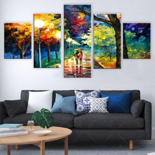 Canvas HD Prints Posters Living Room Framework 5 Pieces Trees And Lover Paintings Classical Abstract Scenery Pictures Wall Art