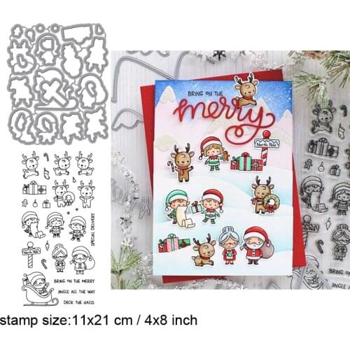 Xmas North Pole Littles Clear Stamps With Metal Cutting dies for DIY Scrapbooking Paper Cards Silicone Transparent Stempels Seal