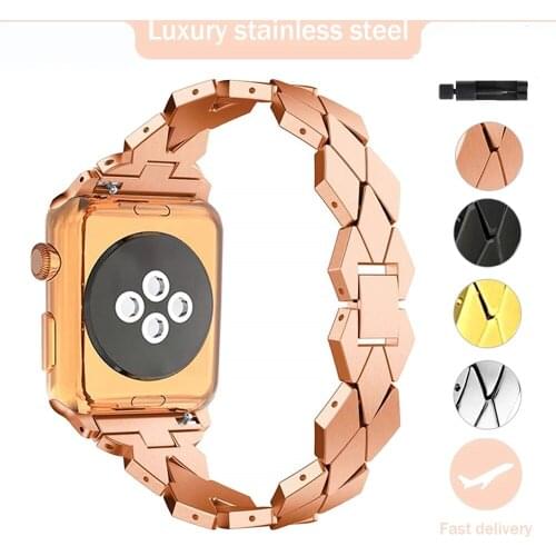 Stainless Steel Strap for Apple Watch 6/5/4/3/2 Women Luxury Wristband for Iwatch 38/40/42/44MM Bracelet Metal Band Accessories