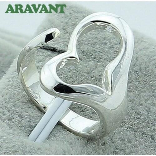 Silver 925 Heart Ring For Women Wedding 925 Silver Adjustable Finger Ring Jewelry