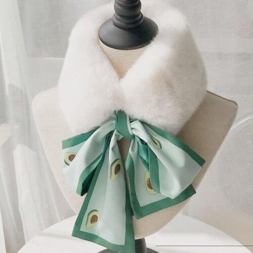 Thickened Wool Collar Scarf For Women Scarf Leopard Plush Collar Female Warm Bow Tie Winter Wraps Fur Collar Scarf