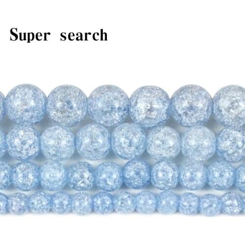 Blue Natural Cracked Quartz glass Round Popcorn Crystal Loose Beads 6 8 10 12MM for Bracelet necklace Jewelry Making 15inches