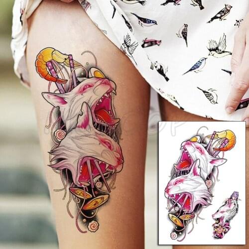 Tattoo Stickers Anime Wolf Head Cartoon Girl Moon Element Temporary Fake Tatoo for Women Men Body Art