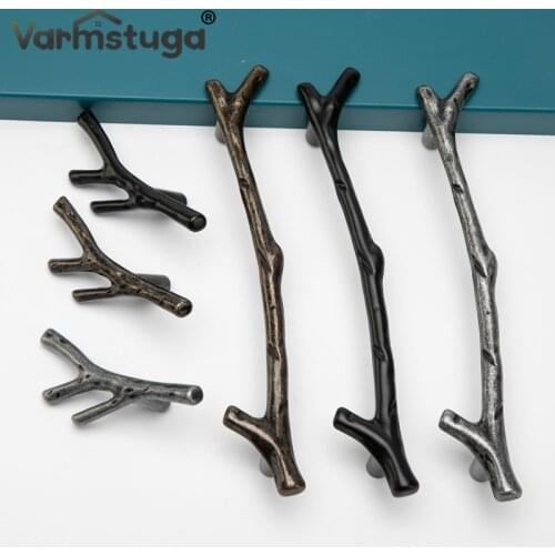 VARMSTUGA Tree Branch Rural Furniture Handle Black Silver Cabinet Knobs and Handles Kitchen Pulls Drawer Knobs 96mm 128mm