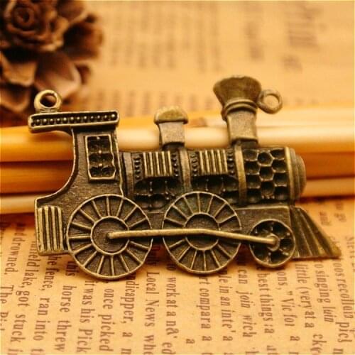 Vintage Ancient Bronze Locomotive Train Double Pendant Charms Jewelry DIY Accessories Handmade Key Rings,Bracelets Making
