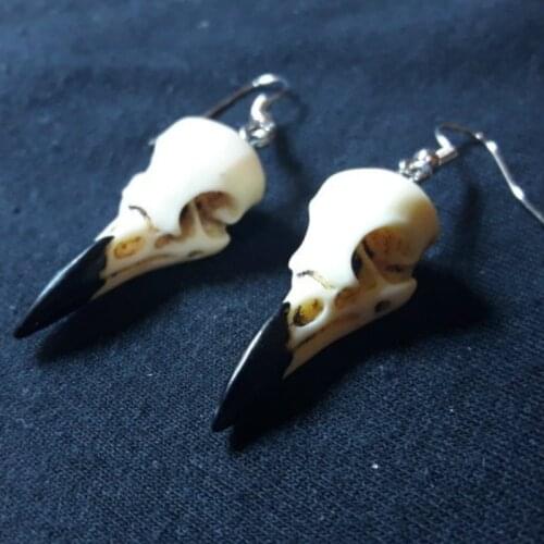 Raven Skull Earrings 3D Printed - Gothic Earrings Raven Skull Earrings 3D Resin Replica Raven Magpie Crow Punk Hiphop Earrings