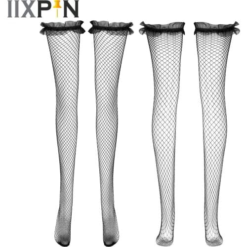 High Tube Silk Stockings Cute Ruffle Thigh Opening Transparent Lingerie Fishnet Above Knee Stockings Lovely High Tube Stockings