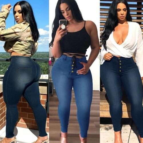 New Arrivals Women Pius Size High Waist Jeans Ladys Streetwear Single-breasted Skinny Denim Pencil Pants 2020 Autumn Winter