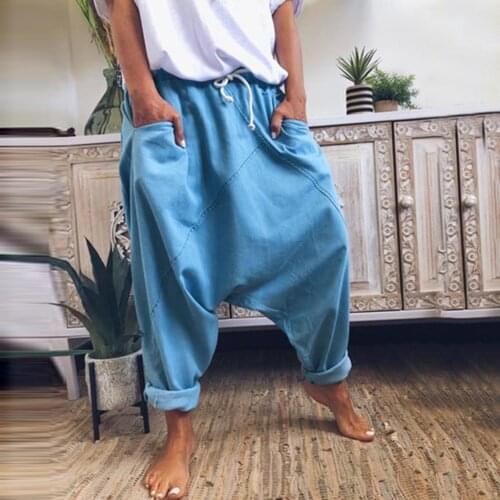 Women Baggy Harem Pants Solid Color Hippie Joggers Cross-pants Loose Trousers Aladdin Lantern Wide Leg Pants Plus Size #T1G