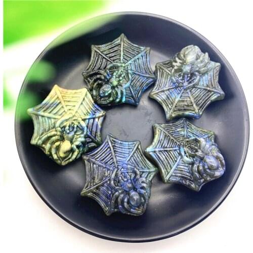 1pc Natural Blue Labradorite Spider Hand Carved Crystal Animals Healing Stones Decor Gifts Natural Stones and Minerals