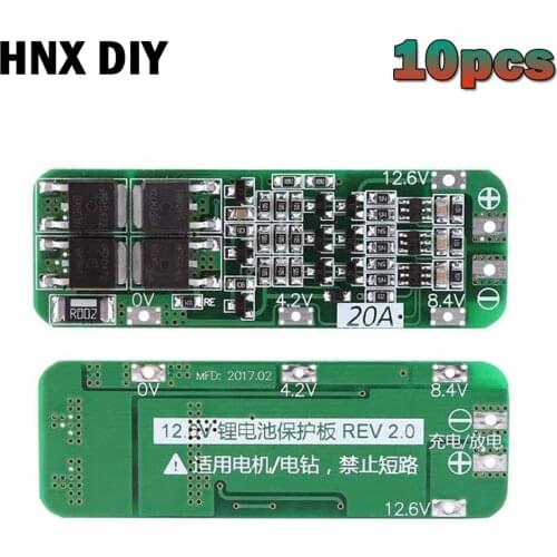 10pcs 3S 20A Lithium Battery 18650 Charger PCB BMS Protection Board 18650 Li-ion Battery Cell Charging Module 11.1V 12V 12.6V