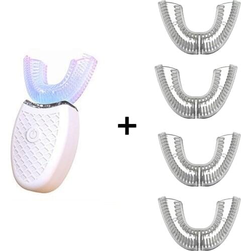 360 Degrees Intelligent Automatic Sonic Electric Toothbrush U Type 4 Modes Tooth Brush USB Charging Tooth Whitening Blue Light