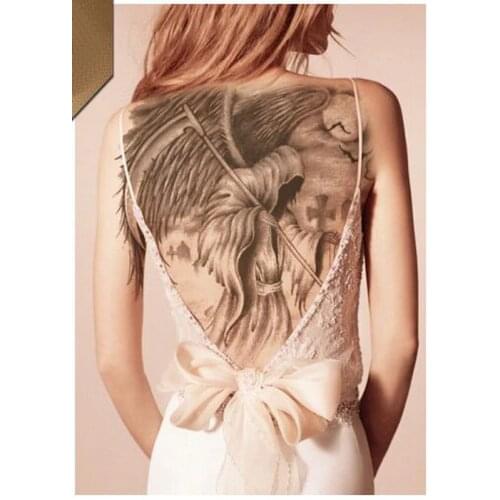 48*34cm full back large tattoo sticker 20 designs black Dark shaman Wing skull cross temporary flash tattoos body paint cool men