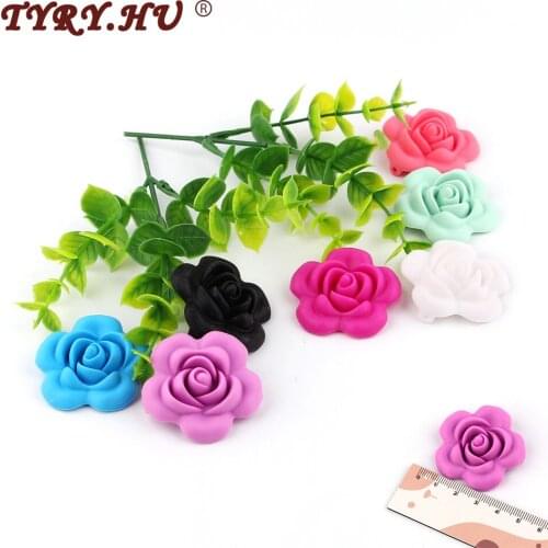 TYRY.HU 5pcs Rose Flower Food Grade Silicone Beads BPA Free Baby Teethers Chew Rodents Baby Teething Toys DIY Pacifier Necklace