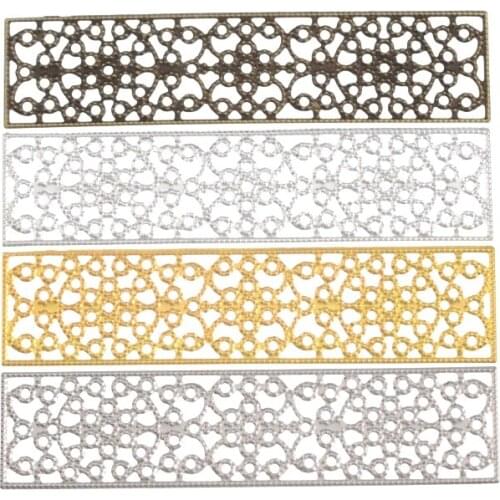 Free shipping 15Pcs Rectangle Filigree Flower Wraps Connectors Metal Crafts Decoration DIY Findings Connectors 8.5x2cm