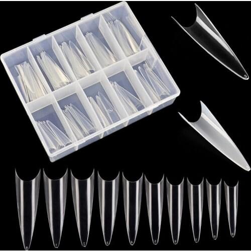 WAKEFULNESS XXL Extra Long Stiletto Fake Nail Art Tips French Coffin Nails ABS Half Cover Fasle Nails Manicure Salon Tools