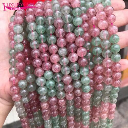 High Quality Natural 8mm Strawberry Crystal Stone Round Shape Loose Spacer Smooth Beads DIY Gem Jewelry Accessory 38cm sk62