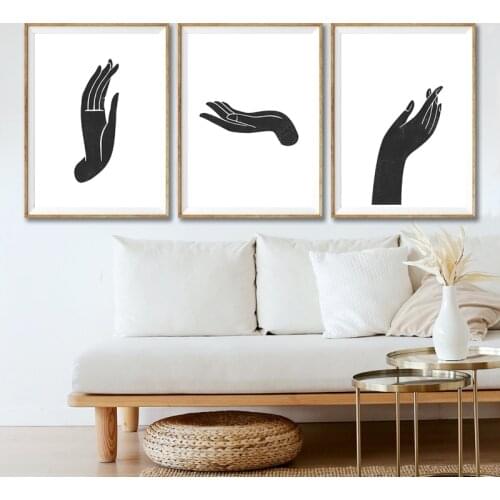 Black and White Hands Canvas Painting Wall Art Wood Block Style Decoration Pictures Scandinavian Art Prints for Living Room Home