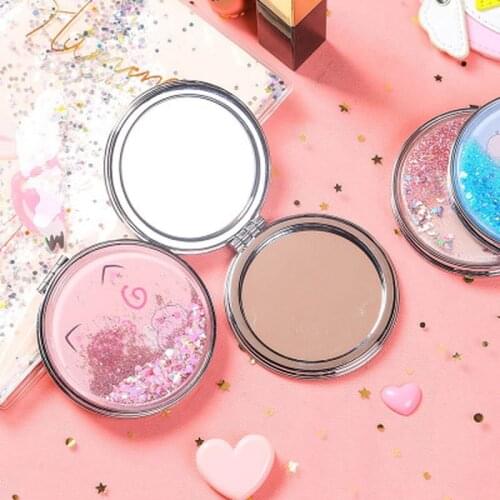 CSHOU123 Cute Pig Shiny Quicksand Makeup Mirror Double Sided Pocket Mirror Girls Outdoor Portable Foldable Mirror Compact Mirror