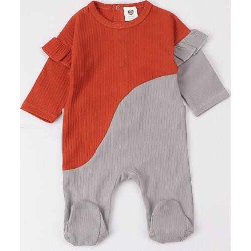 Baby romper pajamas kids clothes long sleeves ruffles children clothing winter baby overalls ribbed footies romper w/two colors