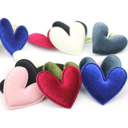 28Pcs 4.5cm Flannelette Heart Shape Padded Appliques For childrens crafts BB Clip DIY Hairpin velvet Decor headwear Accessoires