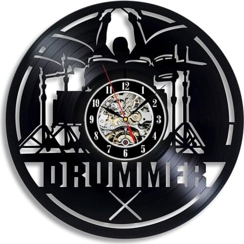 Guitar Drums Vinyl Record Wall Clock with LED Lighting Vintage 3D Vinyl Record Wall Art Decor Music Theme Vinyl Clock Wall Watch