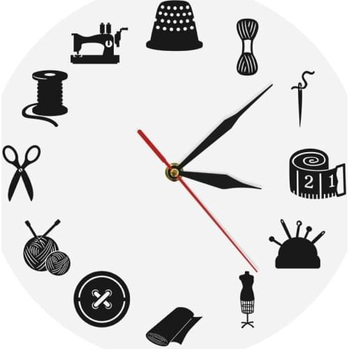 Sewing Instrument Tools Sewing Room Decor Modern Wall Clock Craft Room Wall Watch Vintage Tailor Shop Gift For Sewist Seamstress