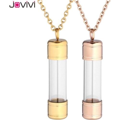 JOVIVI New Stainless Steel Acrylic Container Cylinder Tube Urn Memorial Pendant Necklace Memorial Ash Keepsake Cremation Jewelry