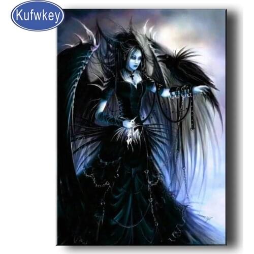 Full Square Round 5D Diamond Painting Angel Girl Diamond Embroidery darkness Woman Diamond Mosaic Picture Rhinestone Home Decor