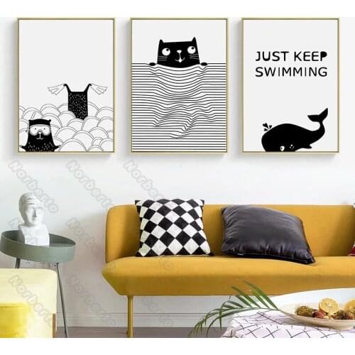 Modern Style Canvas Painting Poster and Print Cartoon Animals with Various Black and White Stripes for Home Rooms Wall Decorat