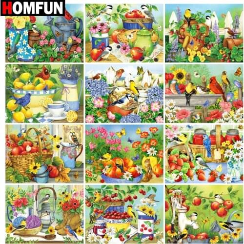 HOMFUN Rhinestone Painting Crystal Decor Diy Diamond Painting "Animal flower fruit" 3D Cross Stitch Pattern Diamond Embroidery