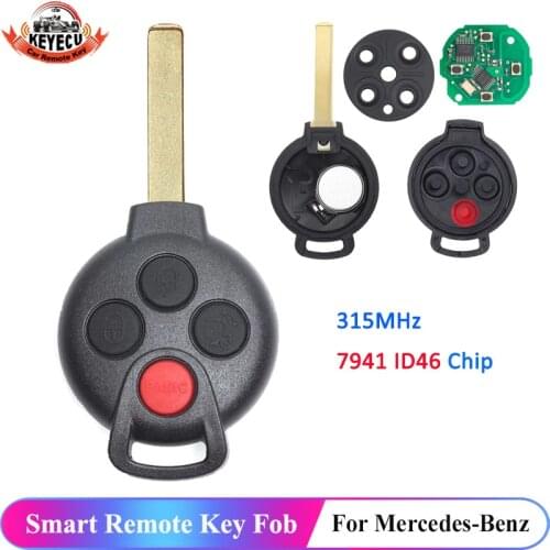 KEYECU Replacement Remote Car Key Fob 3+1 Button 315MHz PF7941 for Smart Fortwo 2005-2015 FCC ID:KR55WK45144