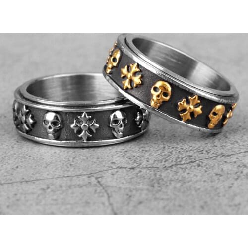 Cross Skull Retro Rotatable Stainless Steel Mens Rings Punk Hip Hop for Male Boyfriend Biker Jewelry Creativity Gift Wholesale