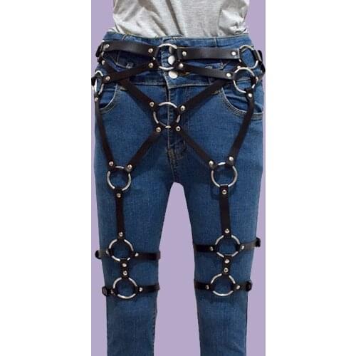 Leather Leg harness Belt Suspenders Sexy Garters Belts For Womens Punk Gothic Sex Body Bondage Costumes Suspender Accessories