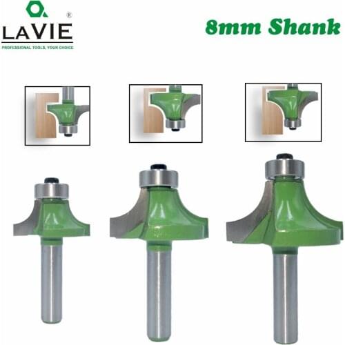 LAVIE 3pcs 8mm Corner Round Over Router Bit with Bearing 1/2" 3/4" 1" Milling Cutter for Wood Woodwork Tungsten Carbide MC02013