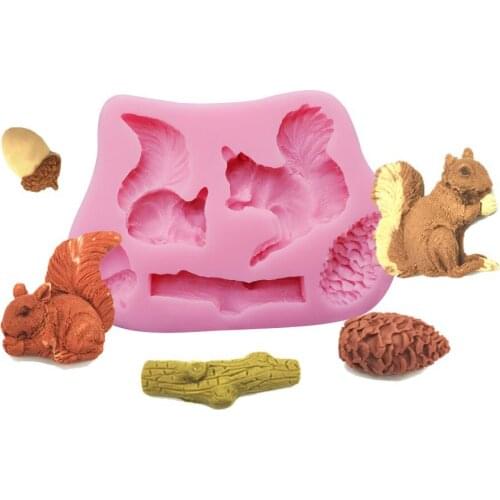 Cute Squirrel Pine Cone Silicone Fondant Resin Aroma Stone Ornaments Soap Mold For Pastry Cup Cake Decorating Kitchen Tool